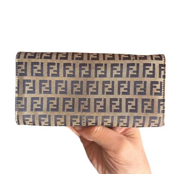 Authentic Vintage Fendi Zucchino Canvas Long Wallet - Navy & Beige - EUC - Picture 2 of 15
